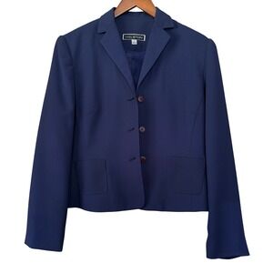 Vintage Halston Womens Navy Blue‎ Pinstriped Blazer Jacket Preppy Career Coastal